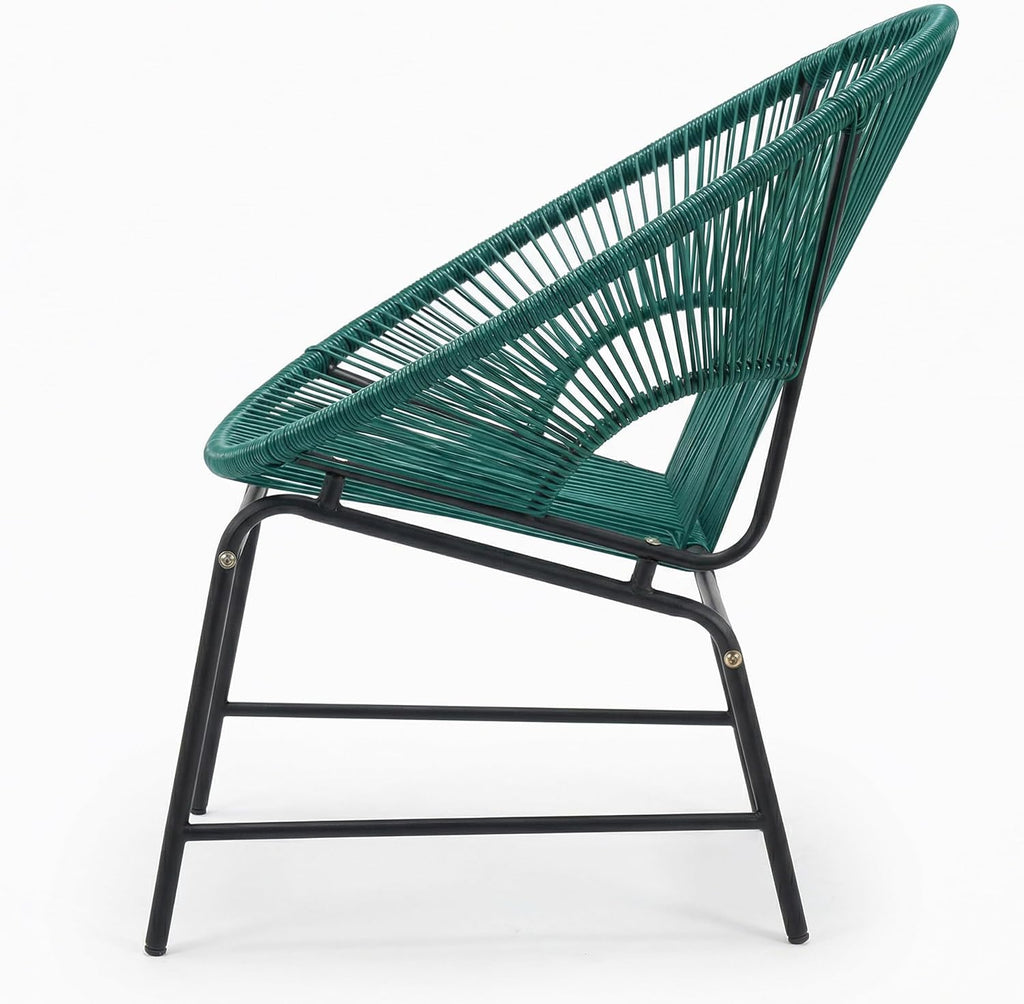 Christopher Knight Home Outdoor Wicker Chairs Set of 2, Patio Papasan Chair with Metal Frame, Faux Rattan Lounge Chair Outdoor, Teal