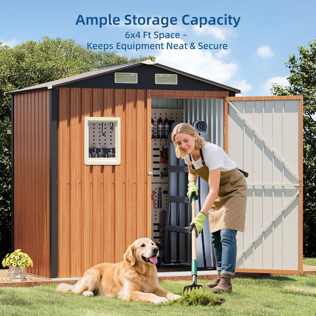 6x4FT Outdoor Storage Shed, Metal Garden Shed with Updated Frame Structure, Lockable Door and Window, Large Tool Shed for Backyard, Patio,Lawn,Utility & Bike Storage