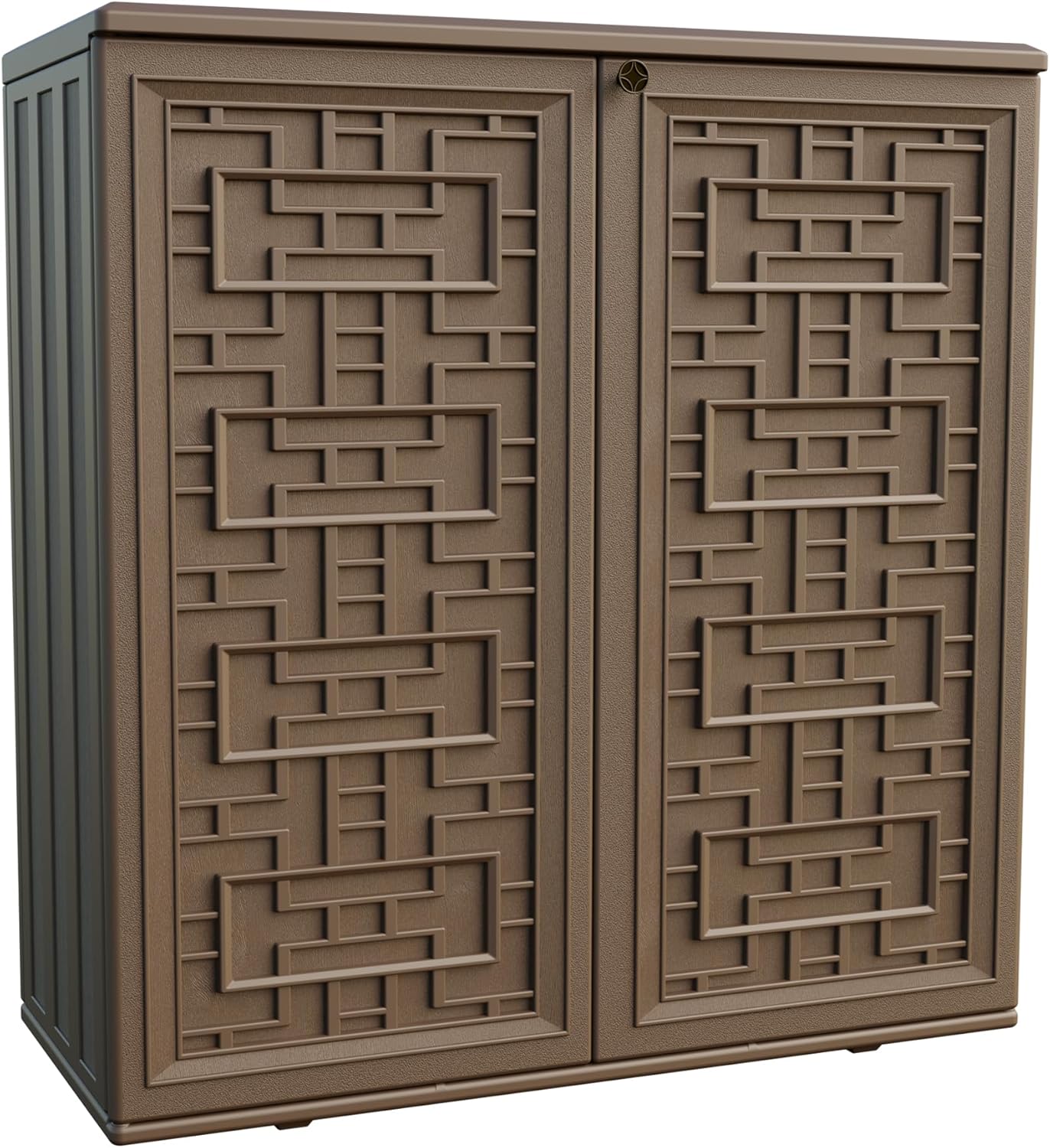 Mrosaa Indoor Outdoor Storage Cabinet Waterproof with 1 Shelf, Plastic Outdoor Storage Cabinets for Patio/Garden/Backyard, Size 34.3''L*15''W*36.2''H(Brown)