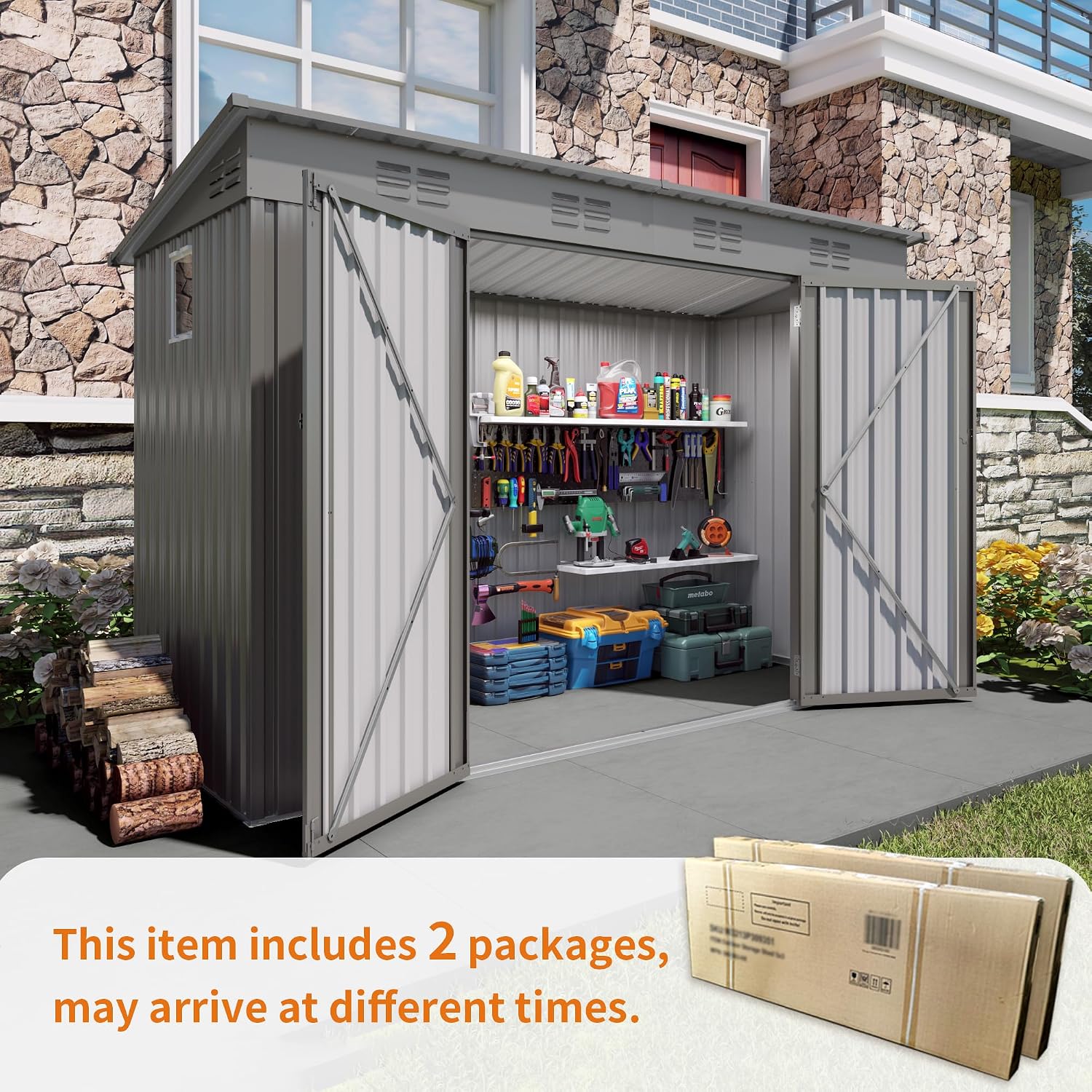 YOPTO 4x9 FT Outdoor Storage Shed W/Window,Metal Shed W/Lockable Door,Garden Tool Storage House W/ 6 Air Vents & Sloped Roof,for Backyard,Patio,Lawn,Gray