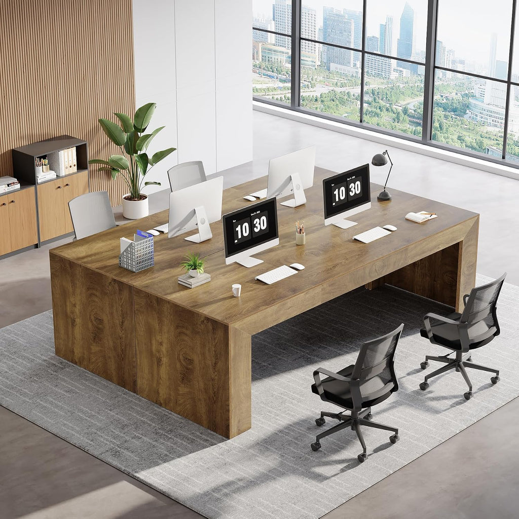 Tribesigns 78.7-Inch Long Computer Desk for 2 People, Farmhouse Executive Desk with Wooden Desktop and Legs, Large Workstations Writing Table Gaming Table for Home Office, Heavy Duty, Brown
