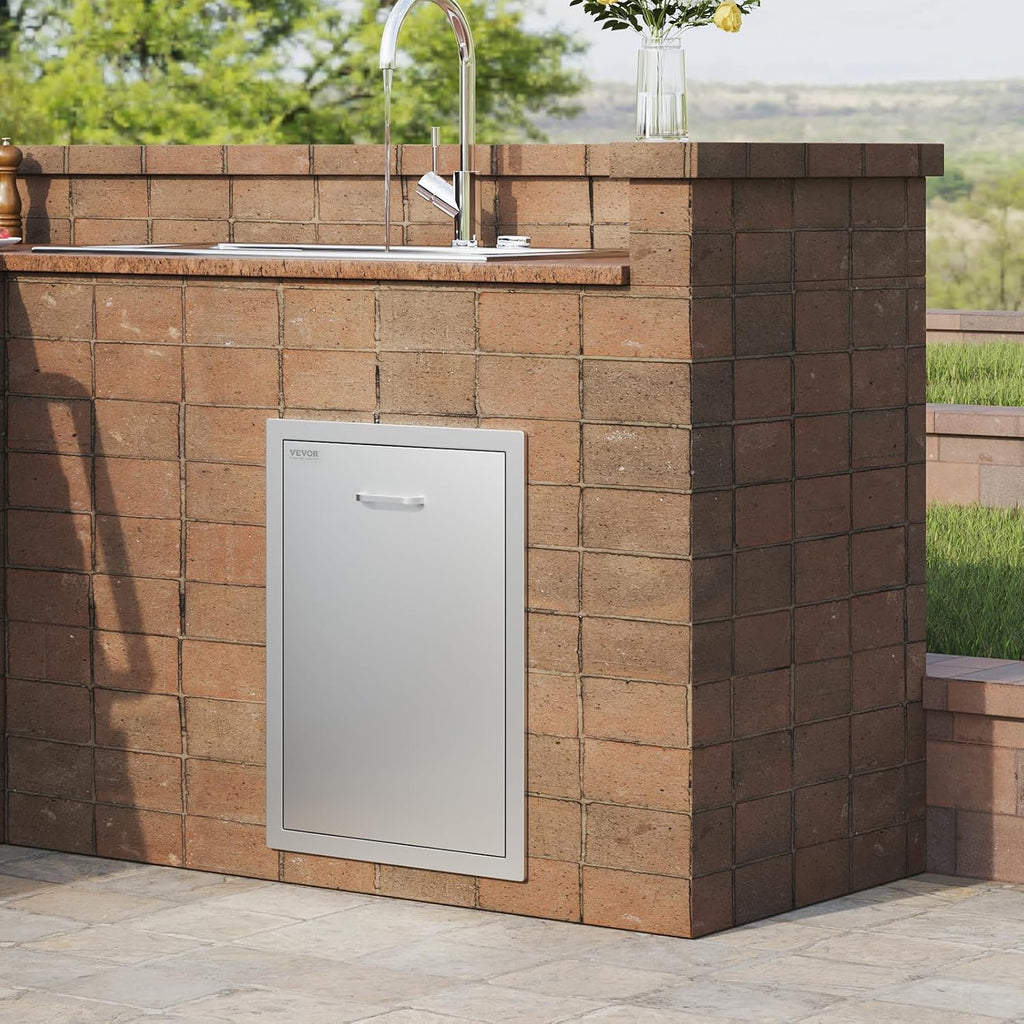 VEVOR Outdoor Kitchen Trash Drawer 17.7W x 25H x 22.8D Inch, Stainless Steel Trash Drawer with Handle and Pull-Out Tray, Outdoor Pull Out Kitchen BBQ Island, Trash Can NOT Included