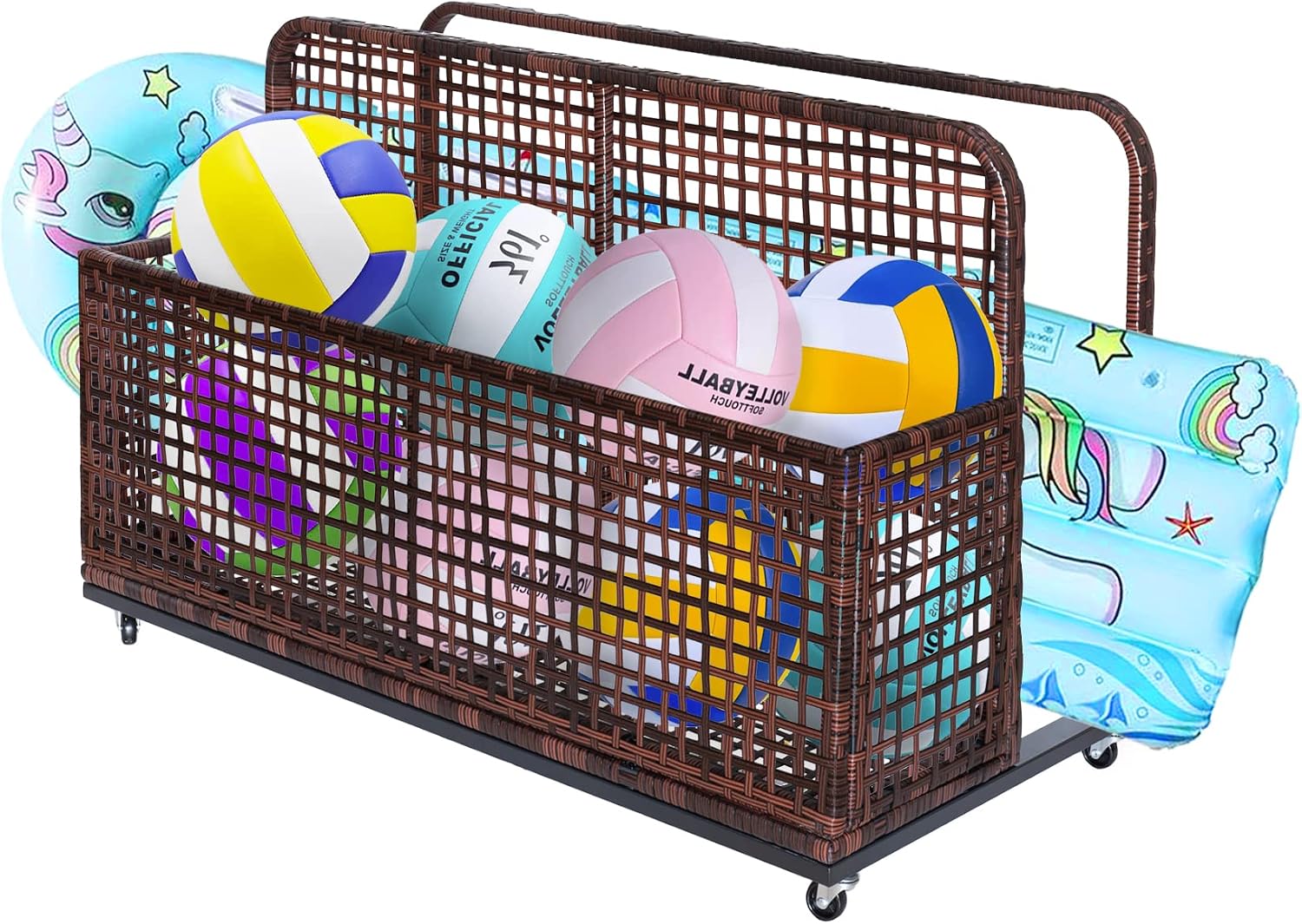 Pool Float Storage, Outdoor Storage, Patio Poolside Float Storage Box, PE Rattan Outdoor Pool Caddy with Rolling Wheels, Floaties, Patio,Beach-Sturdy & Movable