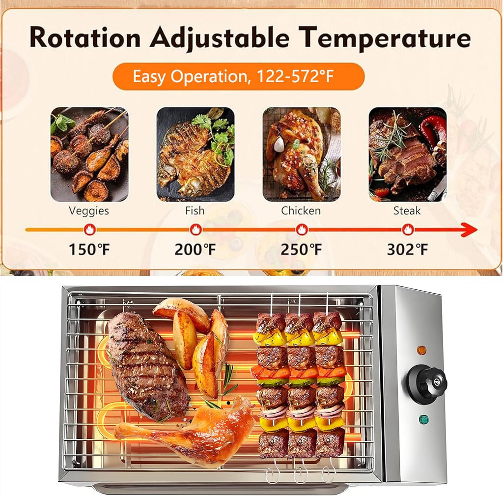 2600W Countertop Electric BBQ Grill, Commercial And Home Use Stainless Steel Barbecue Griddle Smokeless Cooking Oven for Indoor Outdoor Picnic 122° F To 572°F for Burgers Fish Steak