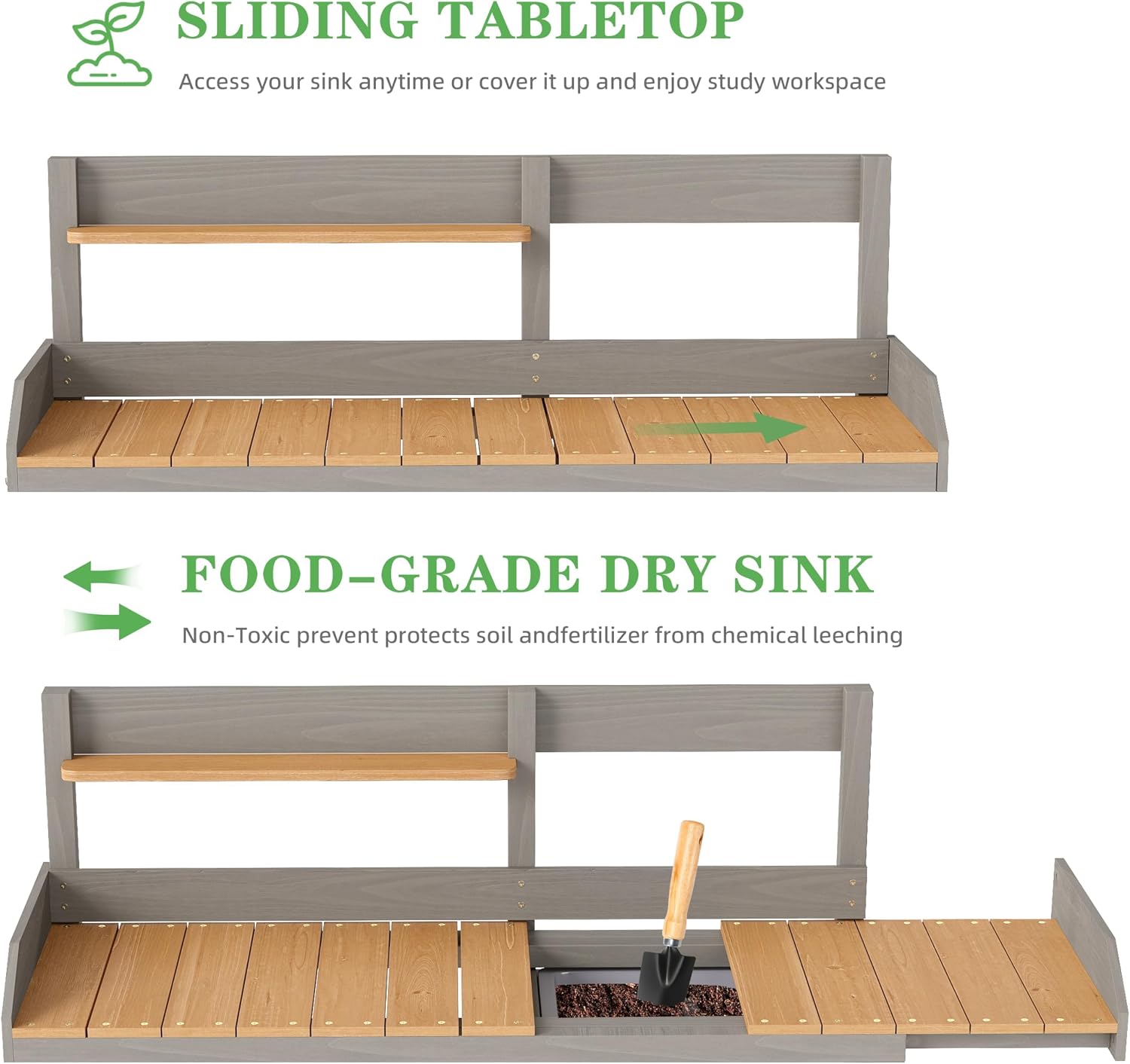 Wooden Potting Bench Table with Sink,Outdoor Garden Table Work Bench with Shelf, Workstation for Outside Lawn Patio