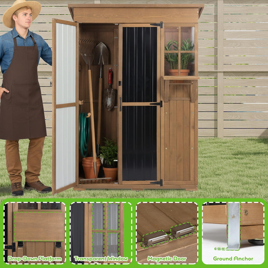 51' L Outdoor Storage Cabinet Waterproof with Shelves, Outside Storage Shed Backyard Tall Cabinet with Fold-Out Table for Patio, Garage, Garden, Pool Accessories Storage