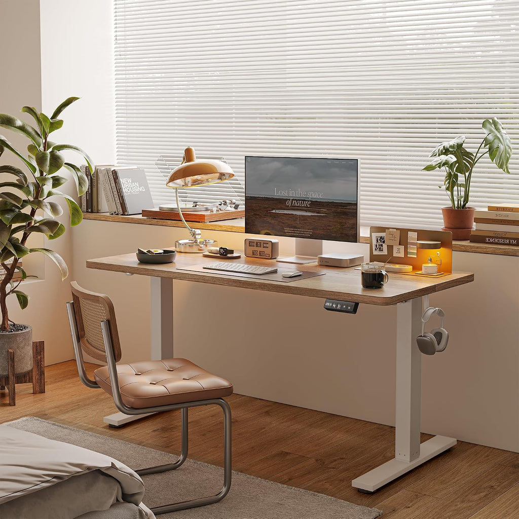TIQLAB 55 * 28 Inches Standing Desk, Adjustable Height Stand up Desk,Sit Stand Home Office Table with Splice Board, Maple