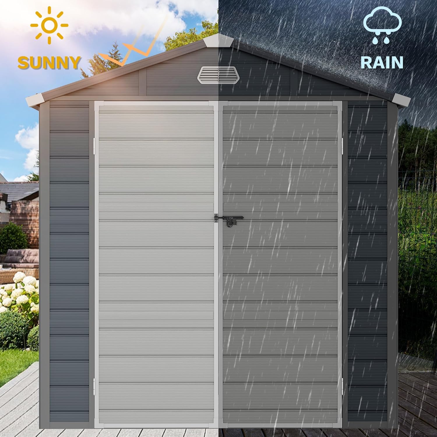 DWVO 8x6.2FT Outdoor Storage Shed w/o Floor, All-Weather Plastic Shed with Lockable Doors, Window & Vents, Plastic Tool Shed for Backyard, Patio, Poolside, Lawn, Gray