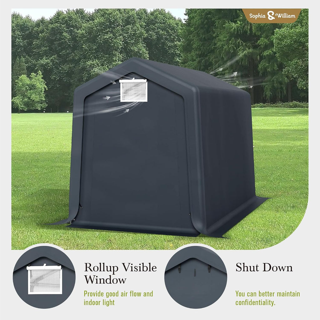 Sophia & William Outdoor Storage Shed,Carport 6x10 ft Heavy Duty, Portable Garden Yard Car Port Shelter Storage Tent Garage with Roll Up Doors and Ventilation, Grey