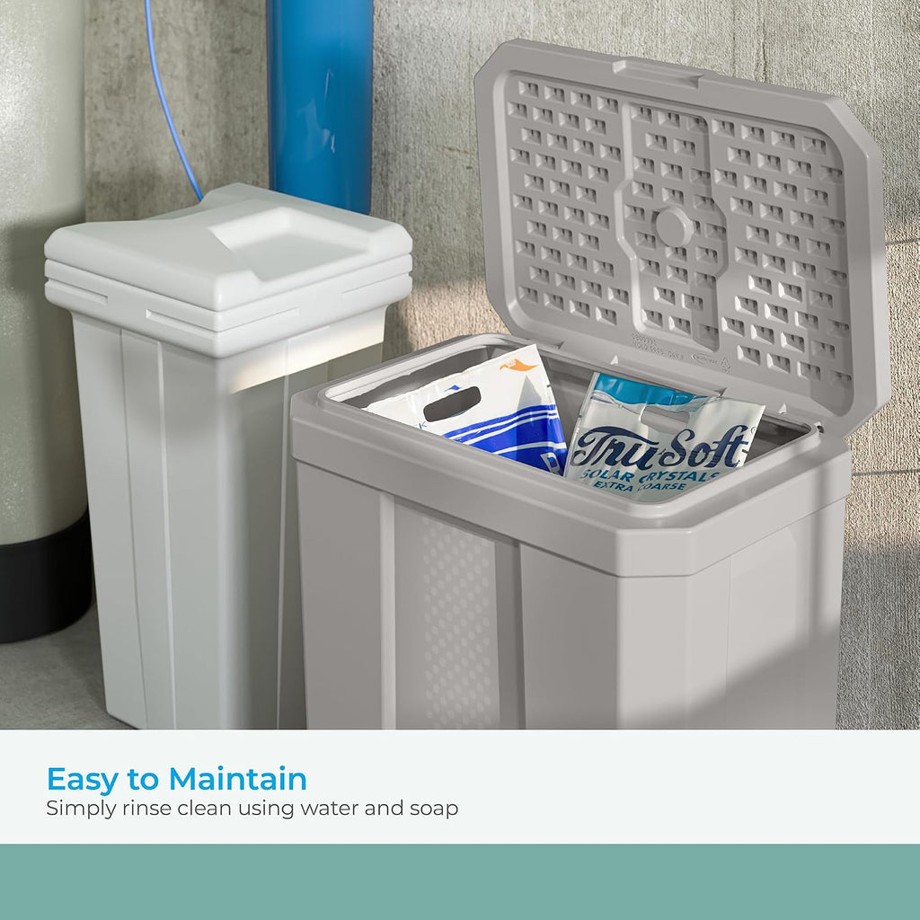 Suncast 28 Gallon Heavy Duty Storage Box, Durable, Multi-Purpose Container for Salt, Sand, Dirt, Ice Melt, and Outdoor Supplies, Made in the USA, Made in the USA