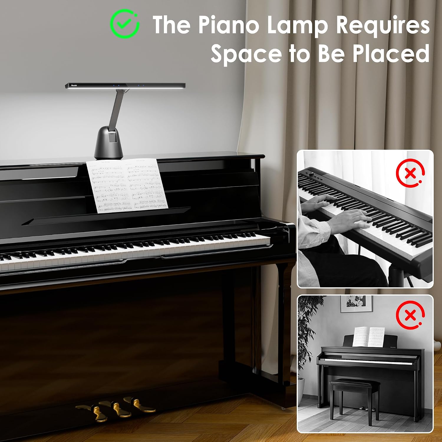 Quntis 55'' Ultra Wide Illumination Piano Light, 12W LED Professional Eye Caring Piano Lamp with Auto-Dimming, Dimmable Modern Reading Lamp, 2H Timer, Music Stand Light for Upright Piano