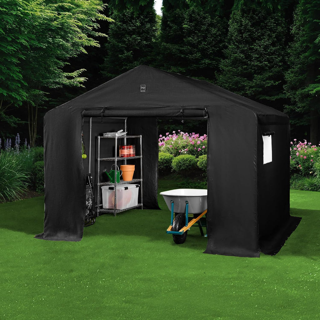 Best Choice Products 10x8ft Outdoor Storage Shed, Carport, Canopy Shelter, Dual Doors & Windows, Metal Frame, Weather-Resistant, Perfect for Storing Motorcycle, Bike, Garden Tools – Black