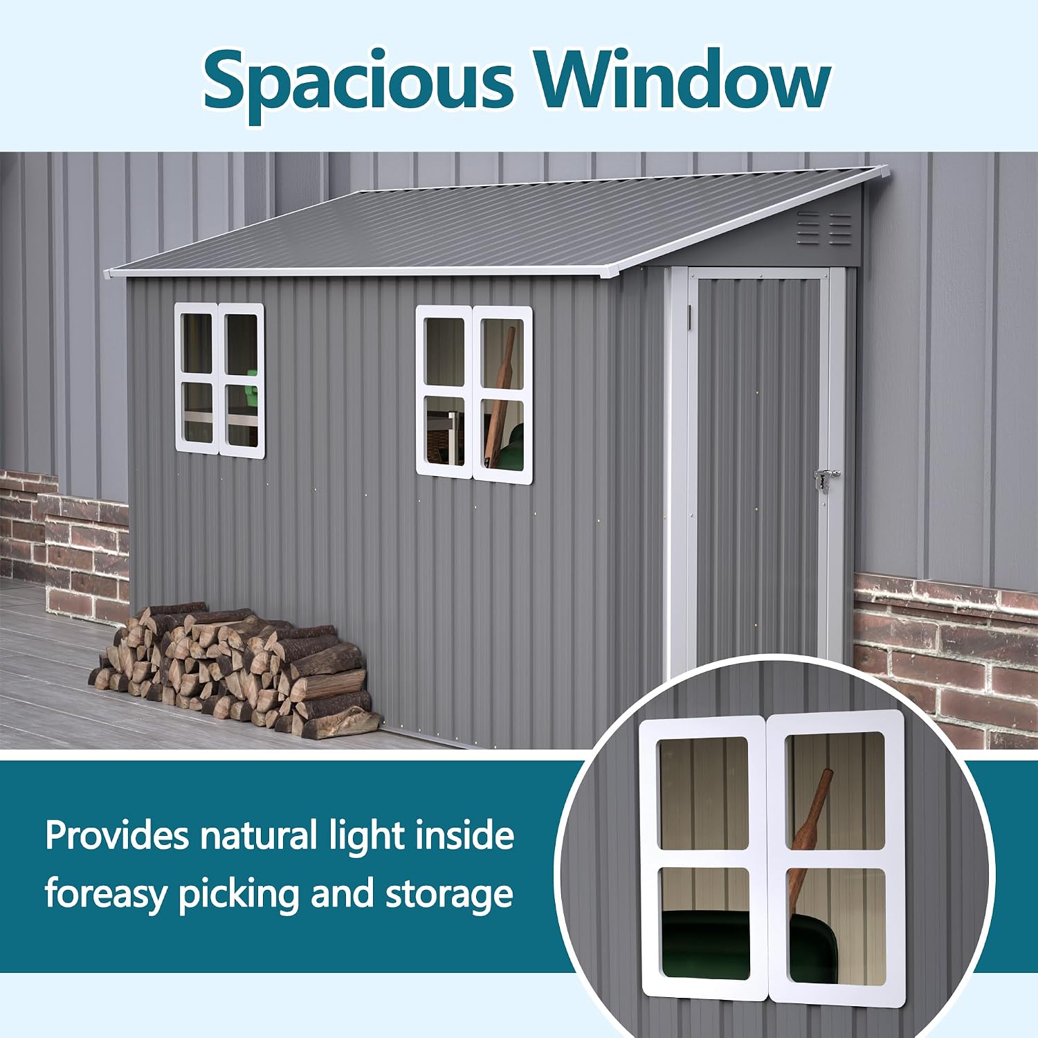 4x10FT Lean to Shed with Floor Frame & Windows, Metal Outdoor Storage Shed, Large Tool Shed for Garden Backyard Patio Storage,Outside Lean to Waterproof Shed, Gray