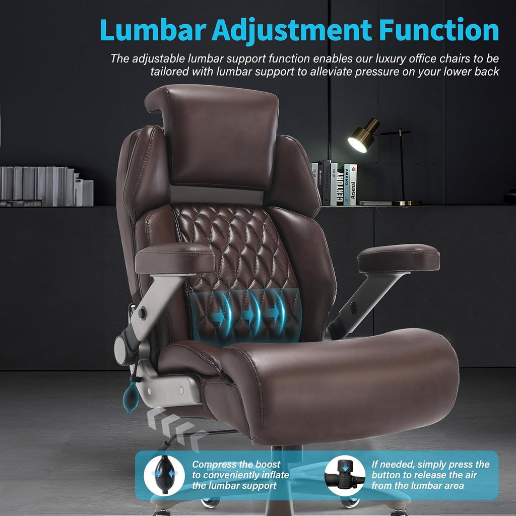 Big and Tall Office Chair 700lbs - Adjustable Headrest&Lumbar Support, 3D Flip Arms, Large Wheels &Heavy Duty Metal Base, Ergonomic High Back Computer Chair Desk Chair, Thick Padded Extra Wide Seat