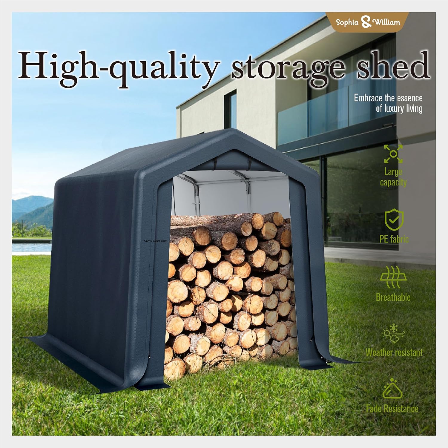 Sophia & William Outdoor Storage Shed,Carport 6x10 ft Heavy Duty, Portable Garden Yard Car Port Shelter Storage Tent Garage with Roll Up Doors and Ventilation, Grey
