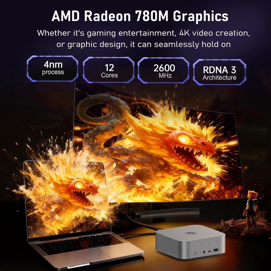 Beelink SER9 Pro+ Mini PC, AMD Ryzen 7 H 255 (up to 4.9GHz, 8C/16T), AMD Radeon 780M Graphics, 32GB LPDDR5X RAM 7500MT/s, 1TB PCIe4.0 SSD, USB4/2.5G LAN/WiFi6/BT5.2, Gaming/Office Mini Computer