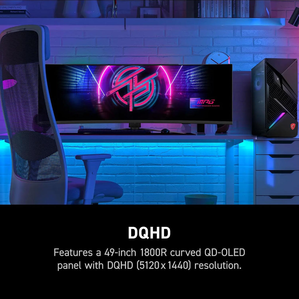 msi MPG 491CQPX QD-OLED 49-inch QD-OLED 5120 x 1440 (DQHD) Computer Monitor, 240Hz, Adaptive-Sync, HDMI, Display Port, VGA Port, VESA Mountable, Tilt, Height Adjustable, Speaker, 0.03ms, Black