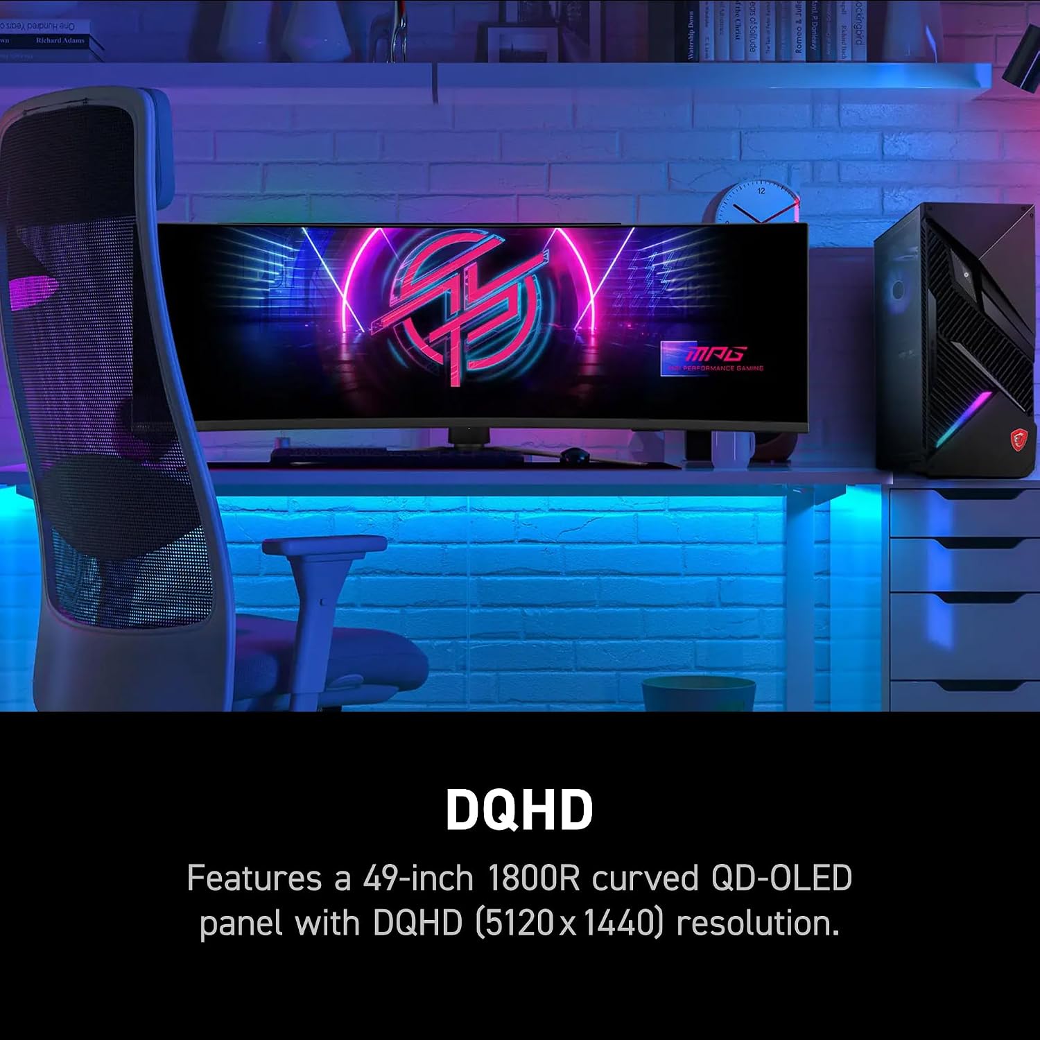 msi MPG 491CQPX QD-OLED 49-inch QD-OLED 5120 x 1440 (DQHD) Computer Monitor, 240Hz, Adaptive-Sync, HDMI, Display Port, VGA Port, VESA Mountable, Tilt, Height Adjustable, Speaker, 0.03ms, Black