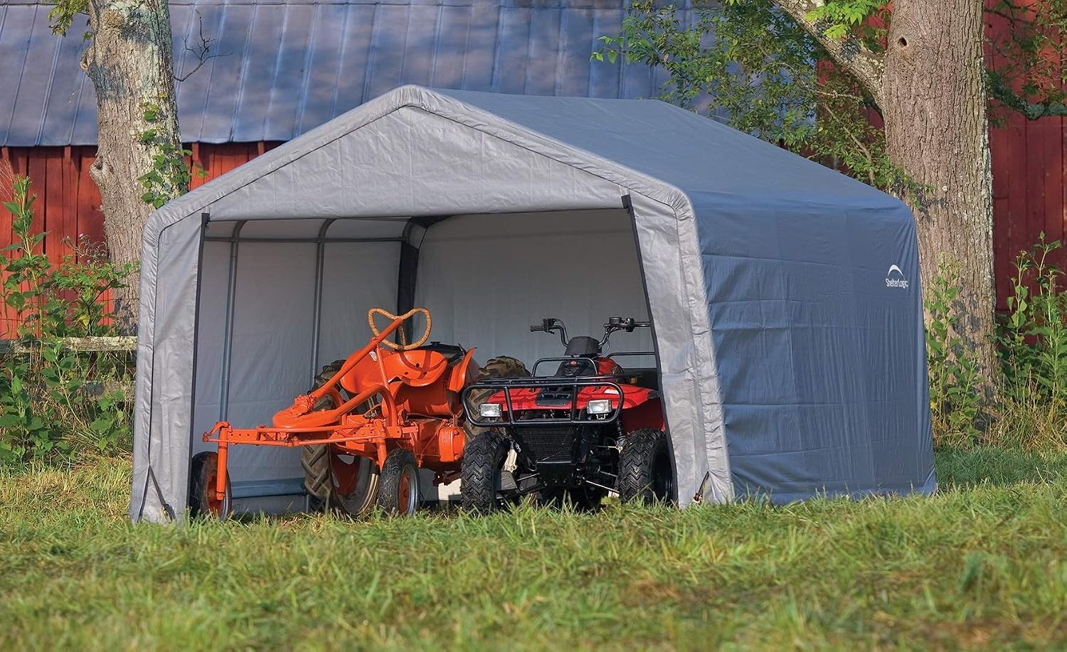 ShelterLogic Shed-in-a-Box All Season Steel Metal Peak Roof Outdoor Storage Shed with Waterproof Cover and Heavy Duty Reusable Auger Anchors 12' x 12'