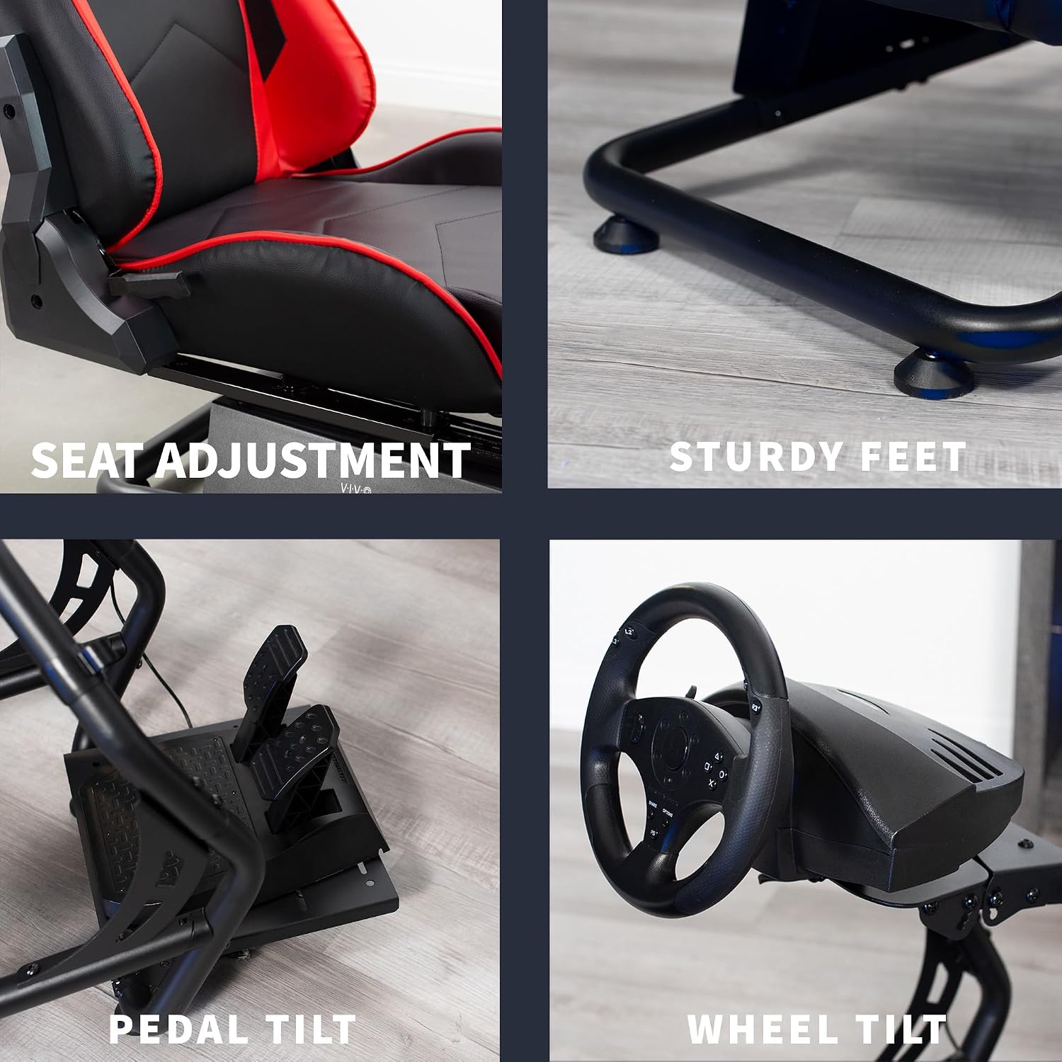 VIVO Racing Simulator Cockpit with Wheel Stand, Gear Mount, Chair and Frame Only, Fits Logitech, Thrustmaster, Fanatec, Compatible with Xbox One, PlayStation, PC Video Game, Red Stripe, STAND-RACE1B