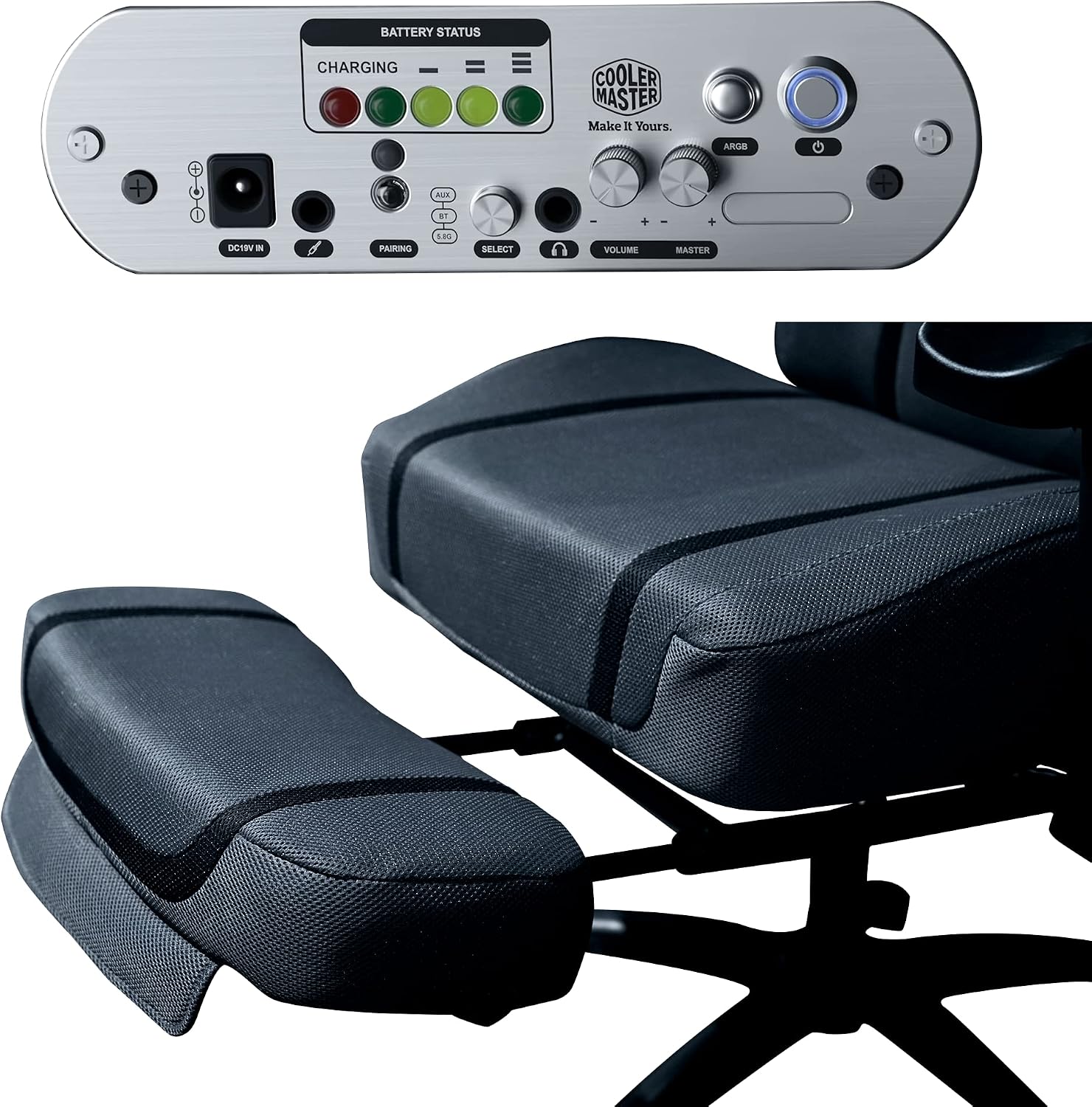 Cooler Master Synk X Ultra Black Ergonomic Real-Time Tactile Immersion Chair, Retractable Leg Rest, All-in-one Controller, Breathable Fabric, Stable Rolling Base, Solid Structure (IXC-SX1-K-US1)