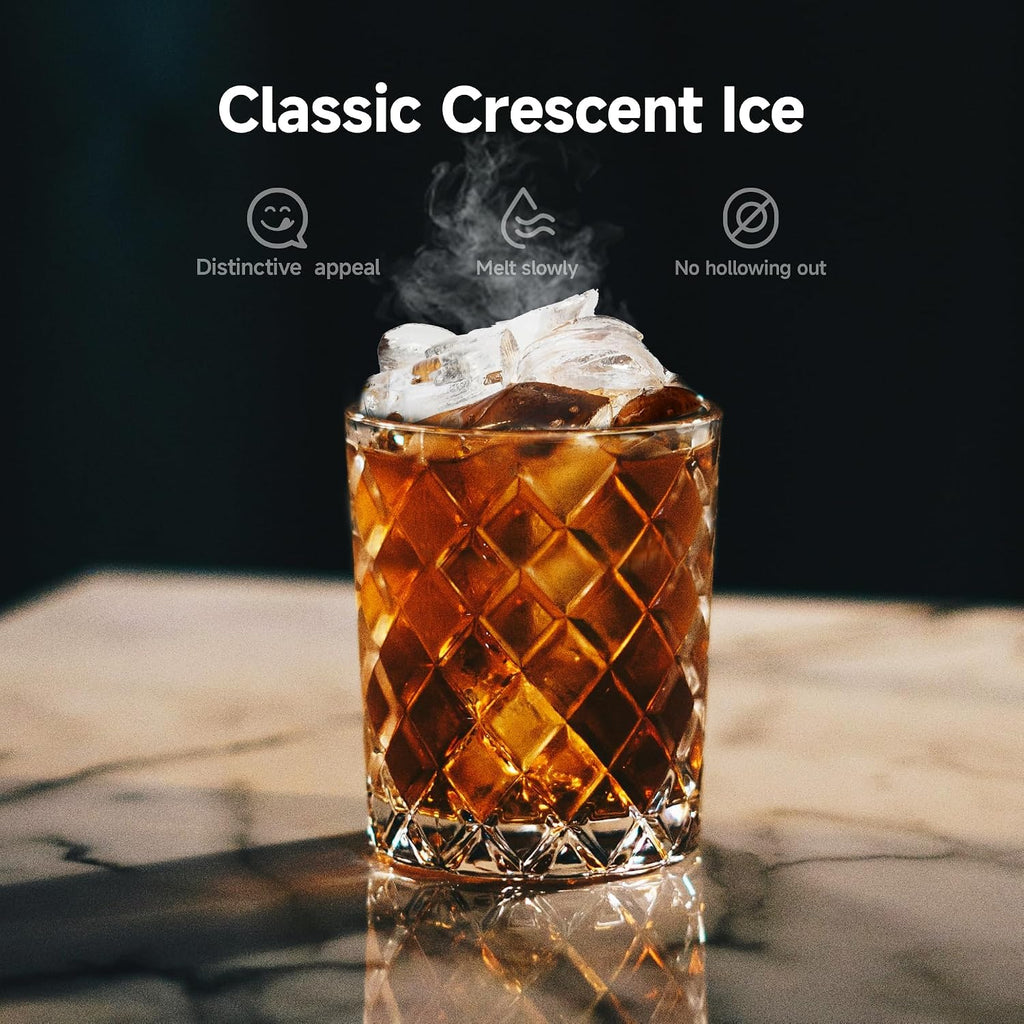 EUHOMY Commercial Crescent Ice Maker Machine,Moon-Shaped Ice,100lbs/24H Stainless Steel Under Counter Ice Machine with 33lbs Storage Bin, Freestanding Crescent Ice Maker for Home/Bar/Cafe/Restaurant