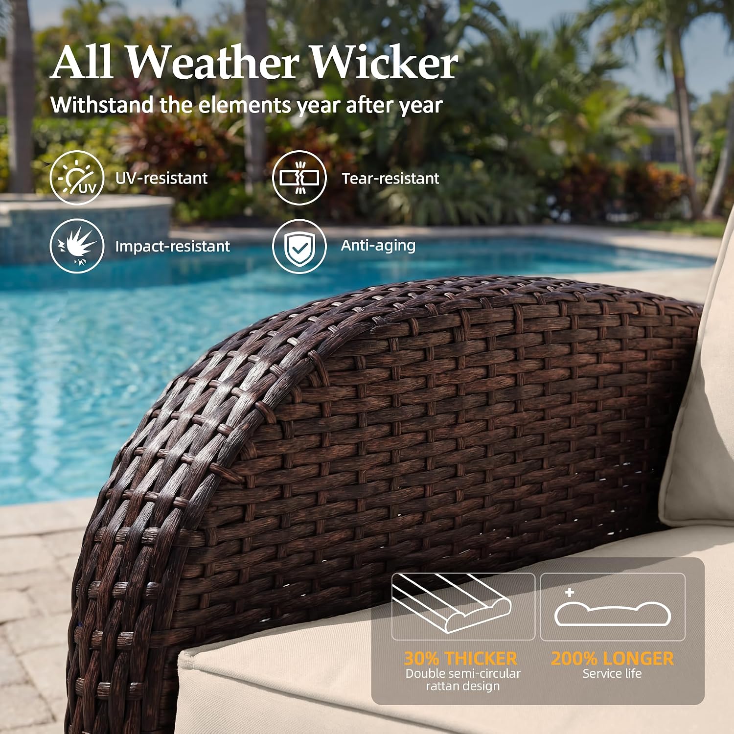 UPHA 5 Pieces Patio Furniture Sets, Wicker Outdoor 3-Seat Sofa Set with Swivel Chairs, Patio Conversation Set for Deck Backyard Garden, Brown Rattan, Beige Cushion