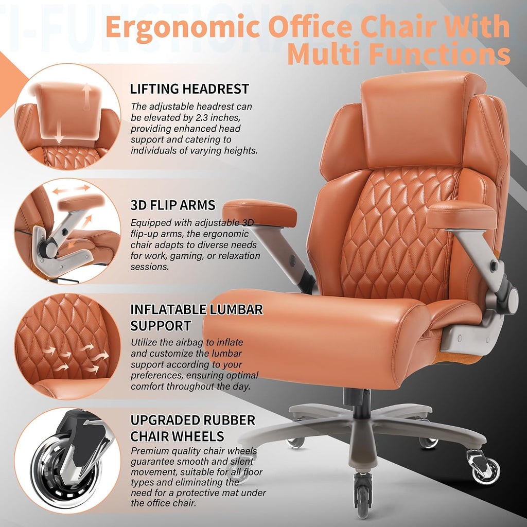Big and Tall Office Chair 700lbs - Adjustable Headrest&Lumbar Support, 3D Flip Arms, Large Wheels &Heavy Duty Metal Base, Ergonomic High Back Computer Chair Desk Chair, Thick Padded Extra Wide Seat