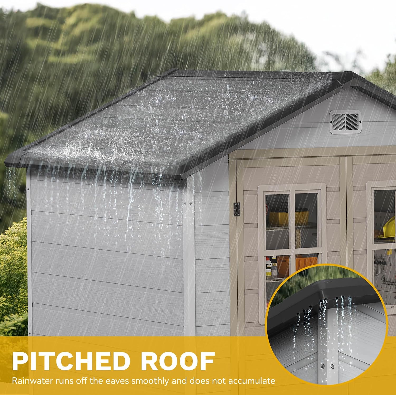 DWVO 6x4.4 FT Outdoor Storage Shed, Plastic Garden Tool Shed with 2 Windows, Double-Wall Outside Shed for Lawn Mower, Garden Tool for Backyard, Patio, Lawn, Lockable, Greige&Gray