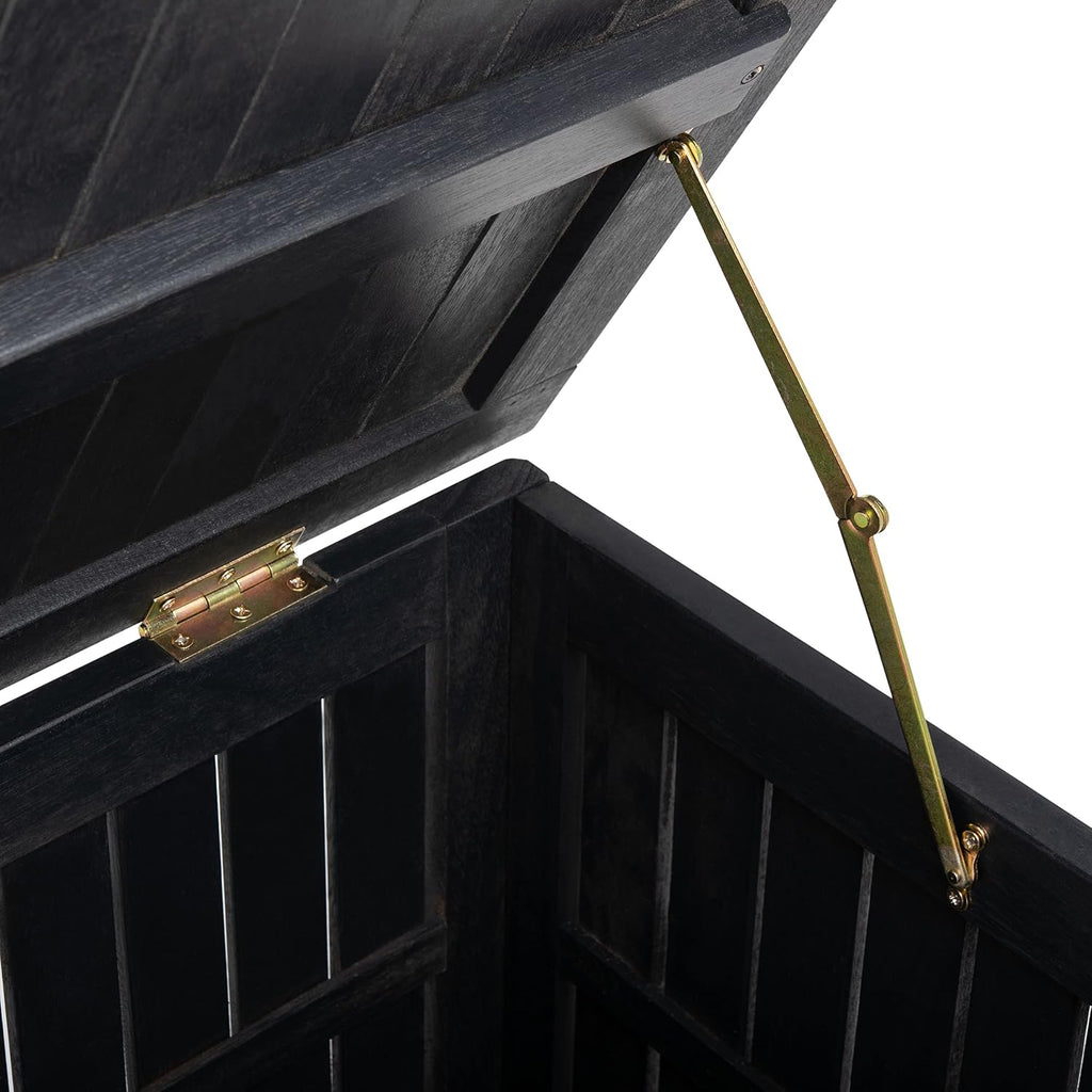 SAFAVIEH Outdoor - Abri Cushion Storage Box - Black Solid Wood - Coastal Resort Storage Bench Design - Ideal for Patio, Deck, Porch, Backyard, 18'W x 47'D x 19'H (PAT7037D)