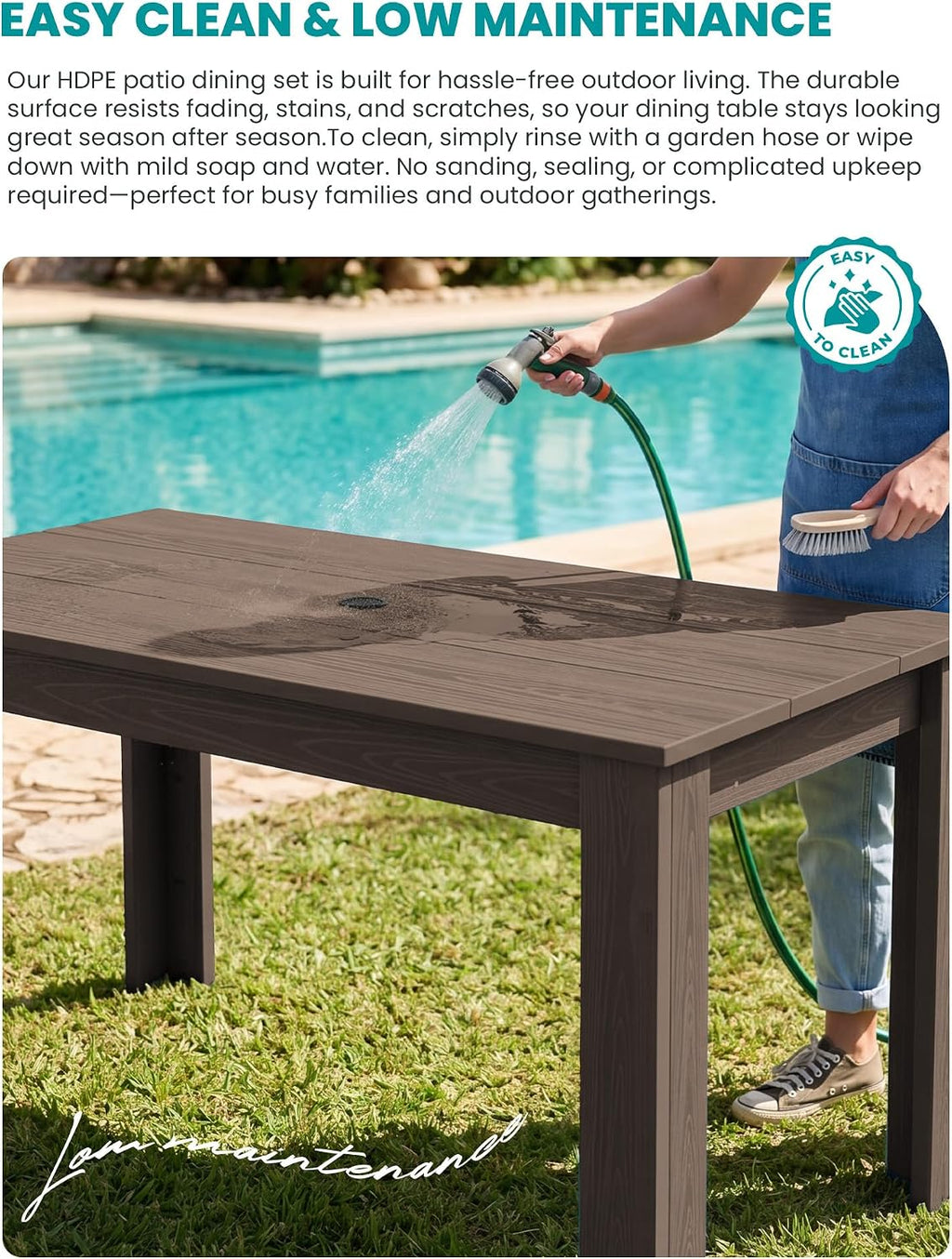SERWALL Patio Dining Sets for 8, Outdoor Dining Sets for 8 Person with 2 Umbrella Hole Cut-Out Rectangular Tables and 8 Chairs, HDPE Dining Sets for Garden, Backyard, Poolside, Coffee