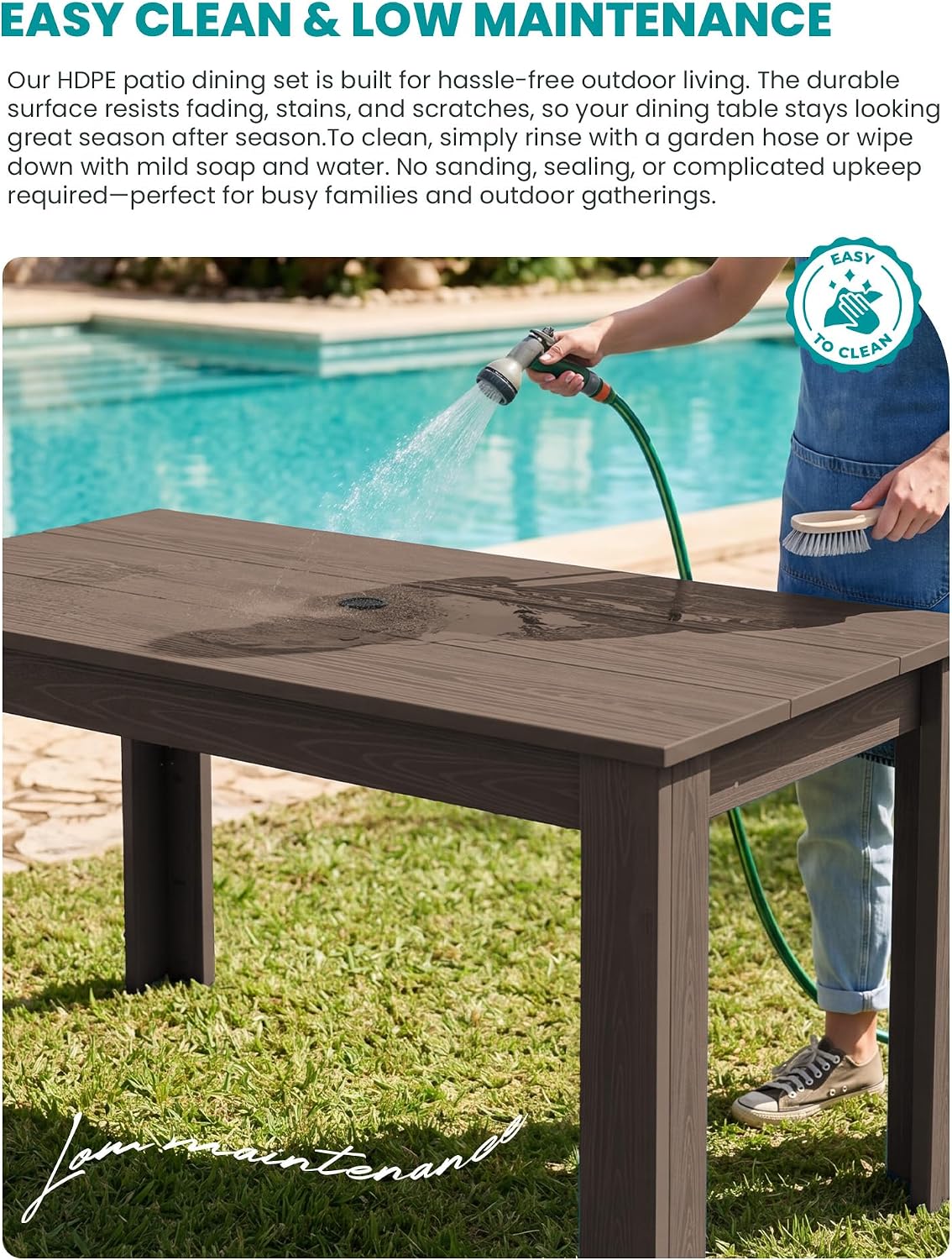 SERWALL Patio Dining Sets for 8, Outdoor Dining Sets for 8 Person with 2 Umbrella Hole Cut-Out Rectangular Tables and 8 Chairs, HDPE Dining Sets for Garden, Backyard, Poolside, Coffee