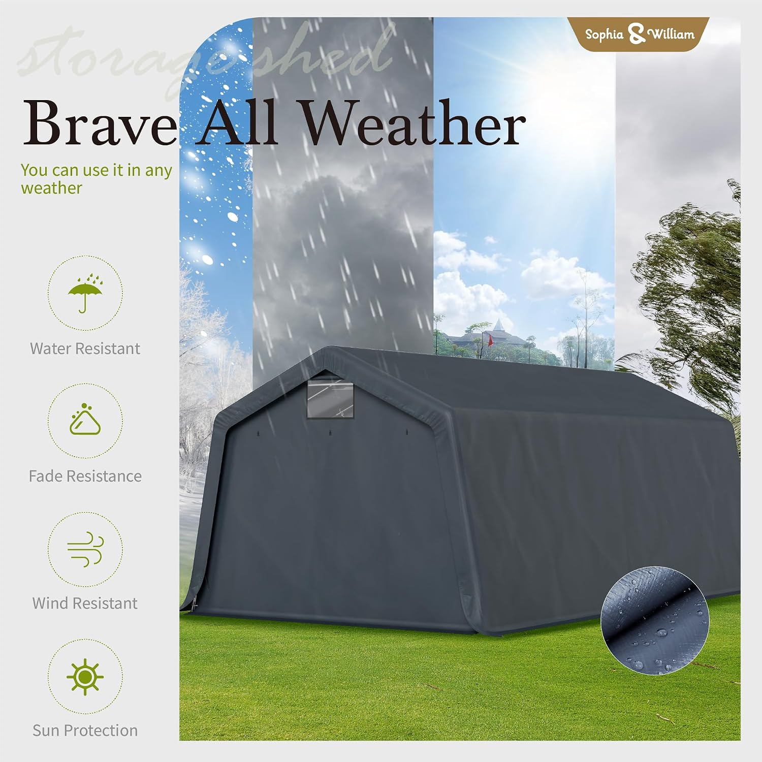 Sophia & William Carport Storage Shed 13x22 ft Portable, Heavy Duty Car Port Canopy Garage Shelter with Sidewalls and Roll Up Doors for Automobile Boat Motorcycle Bike, Gray