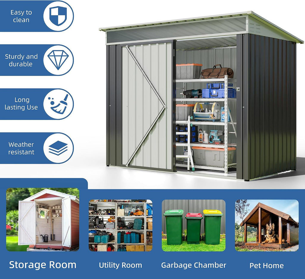 JY QAQA 6x4 FT Metal Outdoor Garden Storage Shed, Waterproof Metal Garden Sheds with Window and Lockable Door, Weather Resistant Steel Tool Storage House Shed for Patio,Lawn