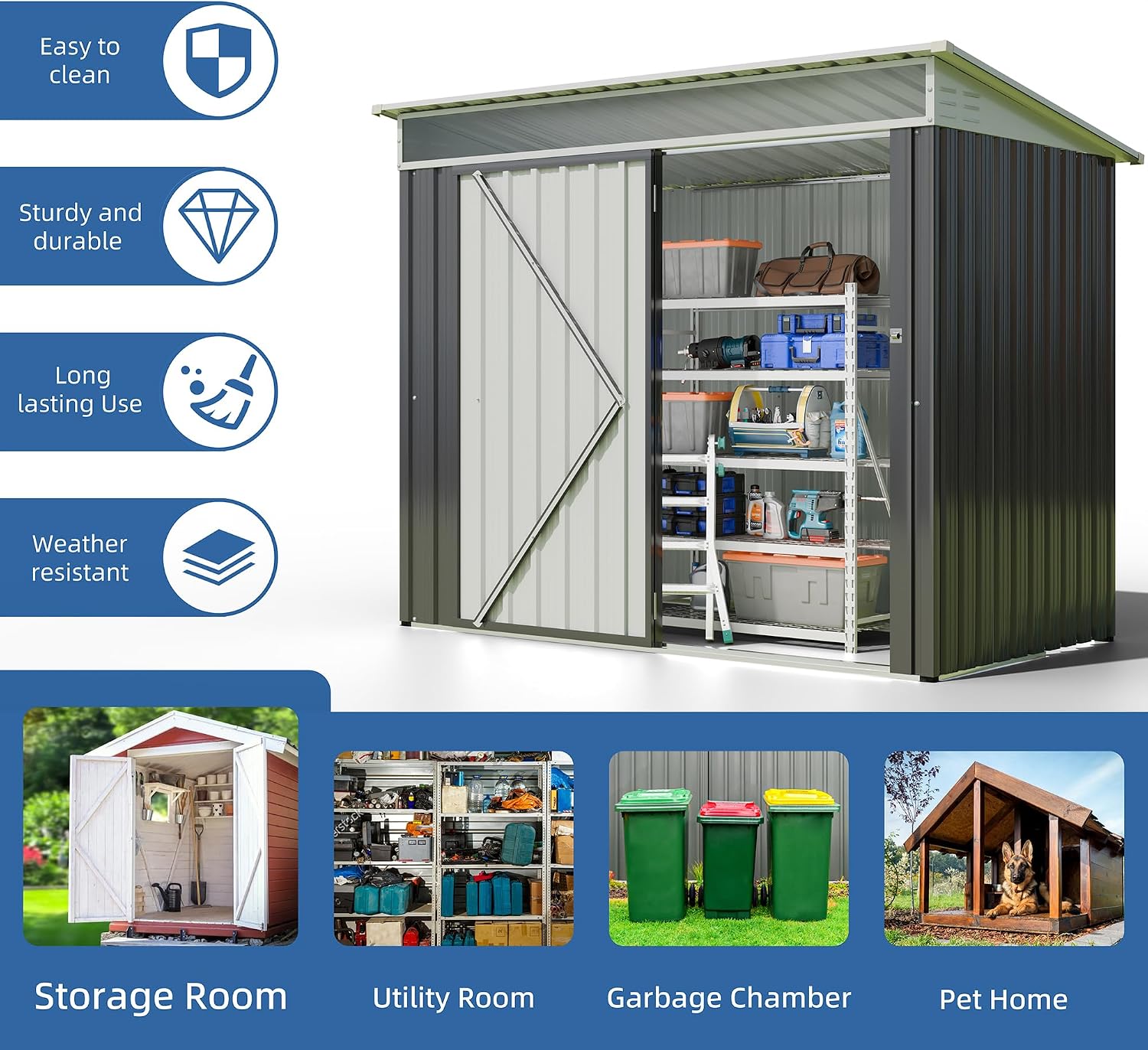 JY QAQA 6x4 FT Metal Outdoor Garden Storage Shed, Waterproof Metal Garden Sheds with Window and Lockable Door, Weather Resistant Steel Tool Storage House Shed for Patio,Lawn