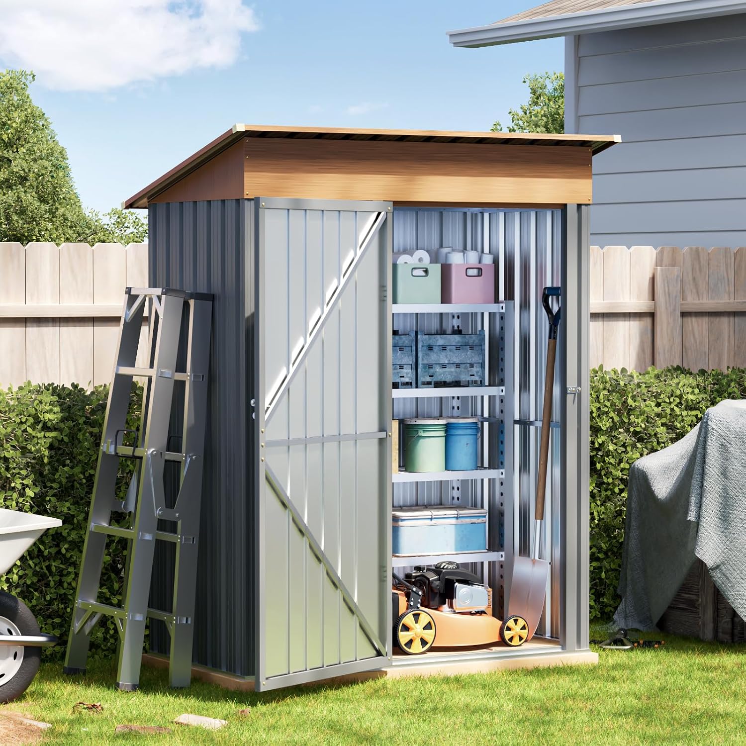 Verdeluxe 5x3FT Multi-Used Shed & Outdoor Storage Shed with Floor Frame, Lockable Doors, Compact Metal Tool Shed for Garden, Backyard, Patio, Utility, and Various Storage(Matte Gray)
