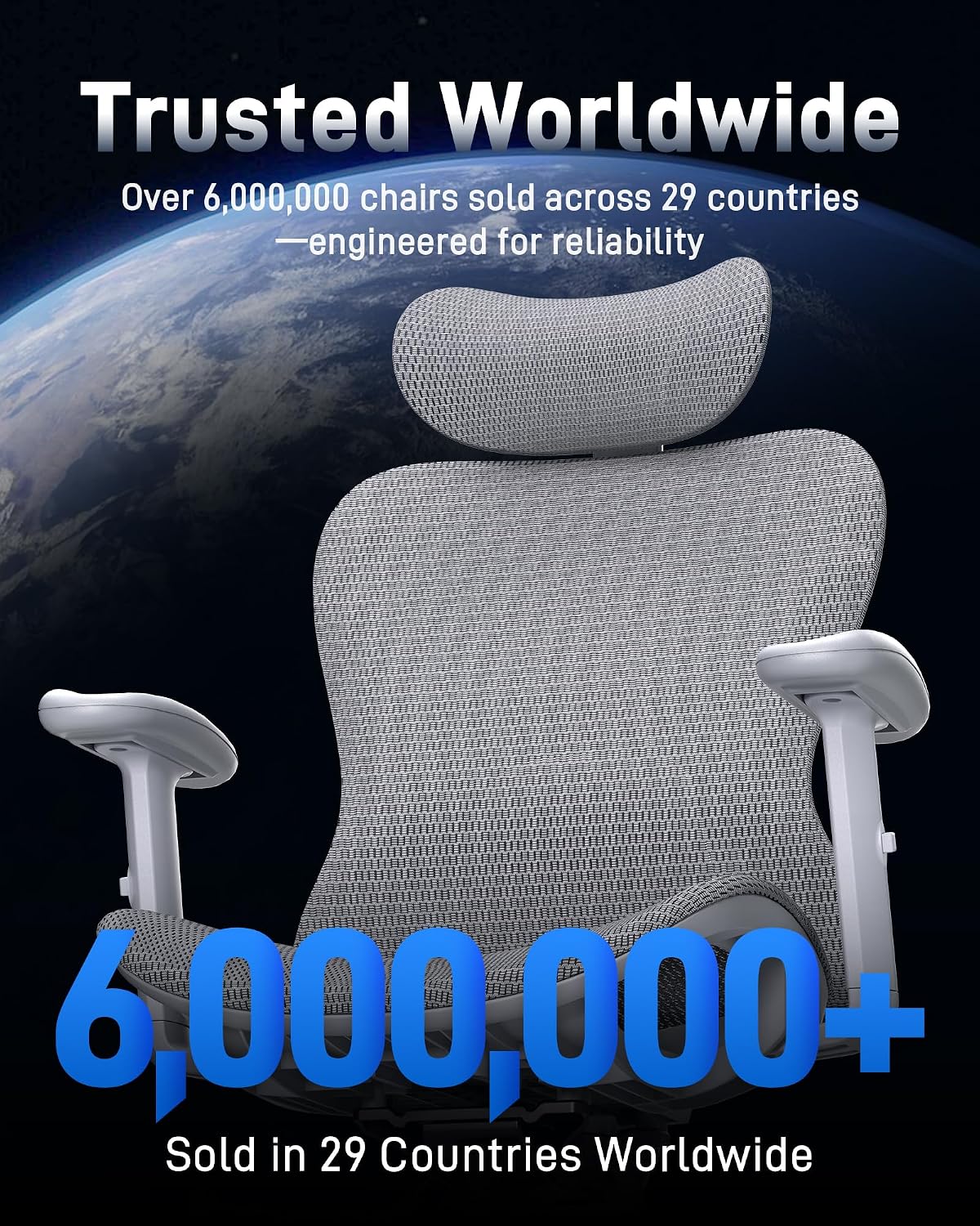 amseatec Ergonomic Office Desk Chair, Comfortable Computer Gaming Chair, Breathable Mesh Back & Seat, Adjustable Armrest & Headrest, Lumbar Support, Butterfly Design for Home Office, Gray