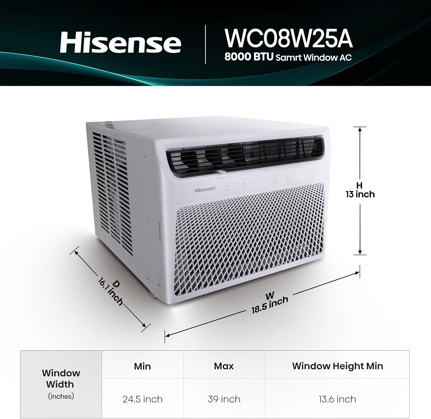 Hisense 8,000 BTU Smart Window Air Conditioner, 3 modes (Cooling, Fan, Dehumidifier), Easy Installation,Ultra Quiet, 2 Years Warranty