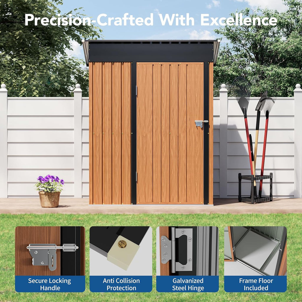 3x5FT Outdoor Storage Shed, Metal Garden Shed with with Floor Base,Updated Frame Structure & Lockable Door, Large Tool Shed for Backyard, Patio,Lawn,Utility & Bike Storage