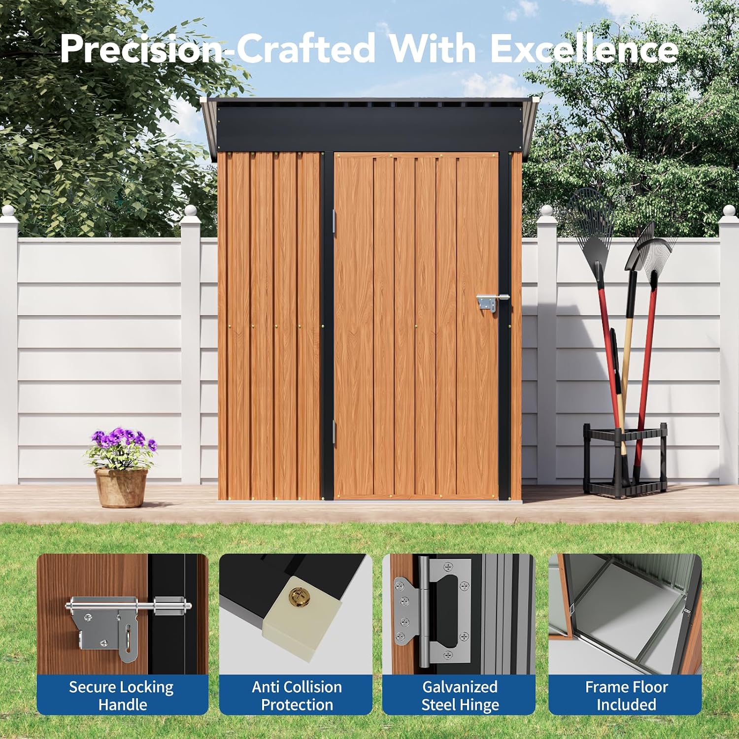 3x5FT Outdoor Storage Shed, Metal Garden Shed with with Floor Base,Updated Frame Structure & Lockable Door, Large Tool Shed for Backyard, Patio,Lawn,Utility & Bike Storage