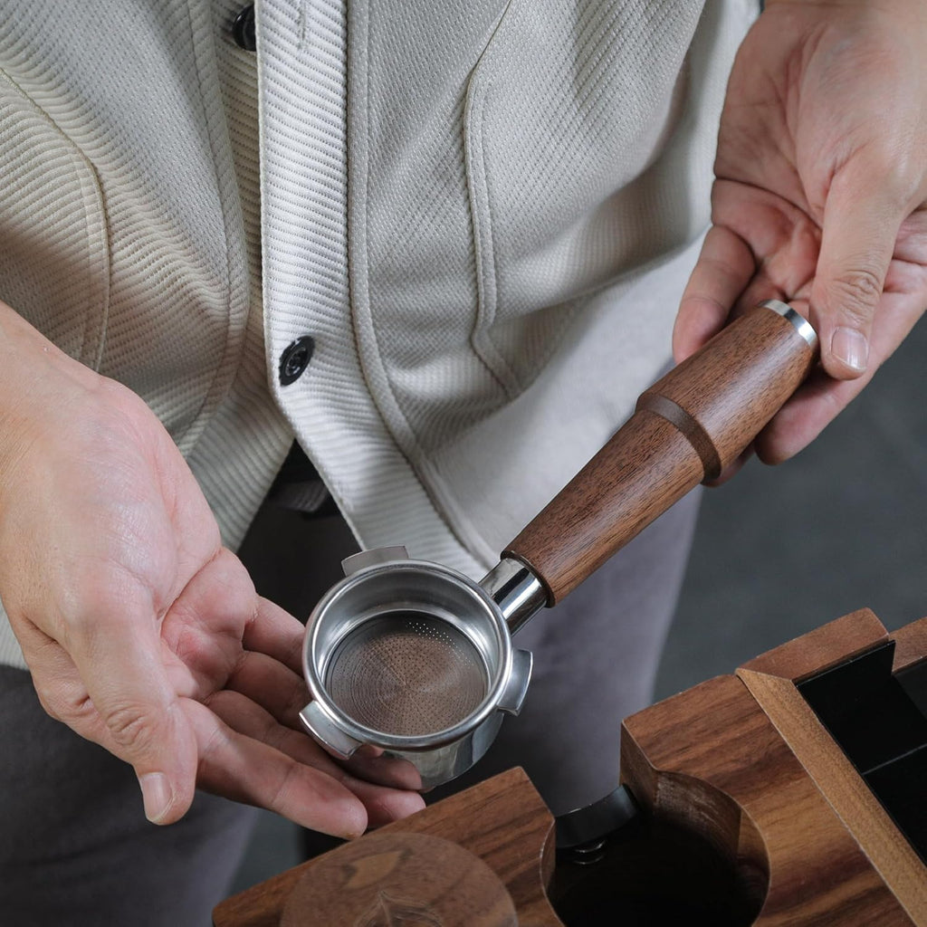 54mm Espresso Accessory Set For Breville Machines Includes Walnut & Leather Tamping Mat, Calibrated Tamper & Distributor, Dosing Funnel & Puck Screen, Bottomless Portafilter
