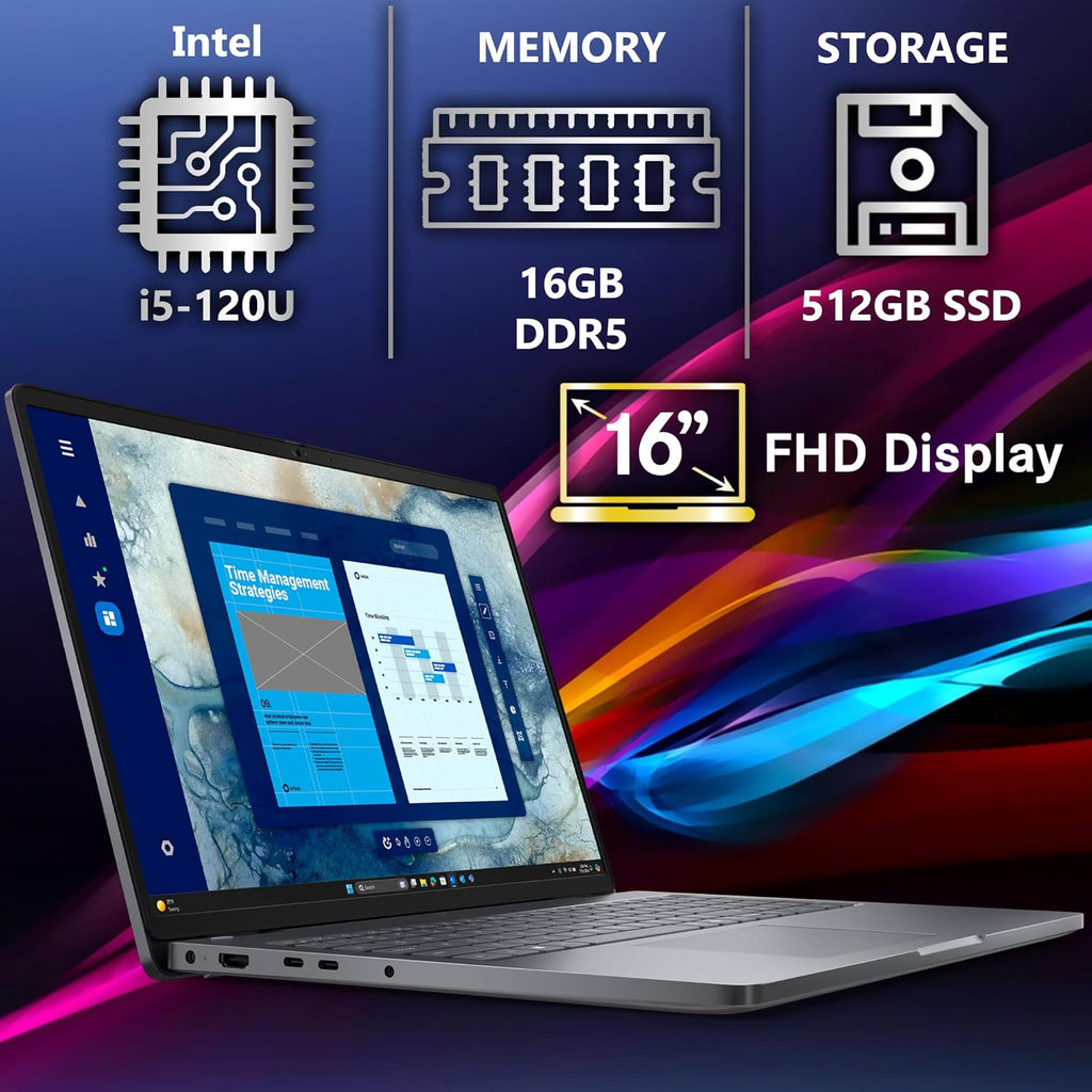 Dell Pro 16(Next-gen Latitude 3550) 16' FHD+ Display Business Laptop, Intel 10 Core i5-120U, 16GB DDR5 RAM, 512GB SSD, WiFi 6E + BT, Backlit Keyboard, HD Webcam, RJ-45, Win 11 Pro