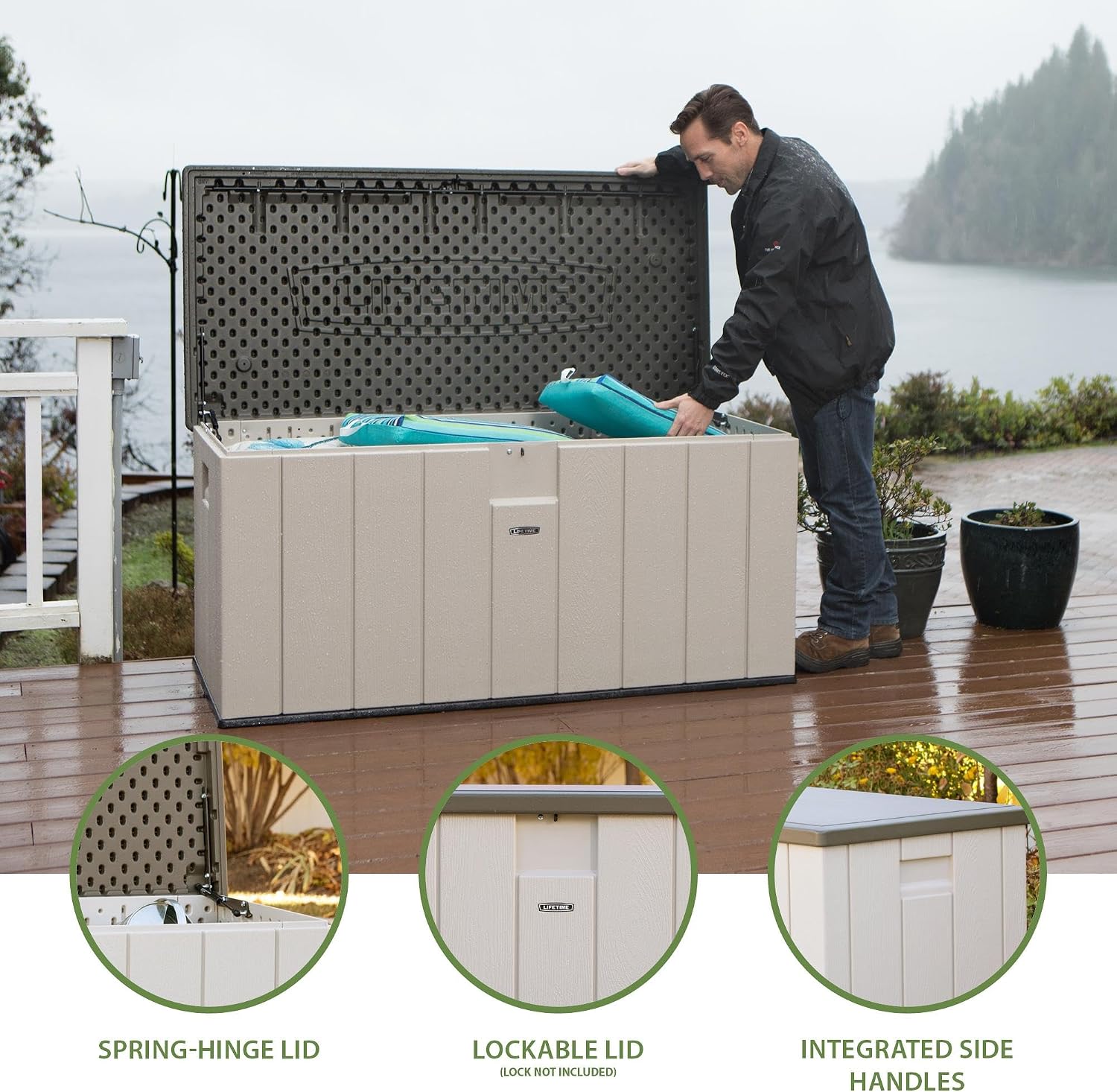 LIFETIME 60254 Heavy-Duty Outdoor Storage Deck Box, 150 Gallon, Desert Sand/Brown