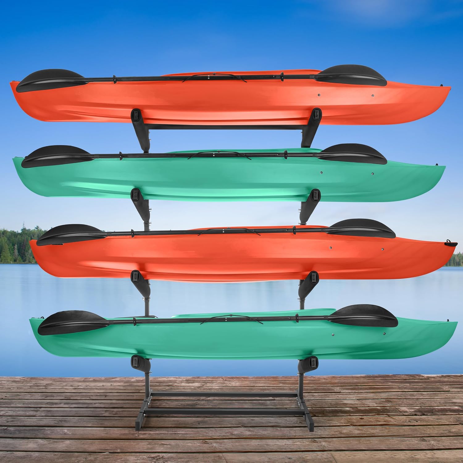 RAD Sportz Freestanding Kayak Storage Rack – Heavy Duty Adjustable Multi-Level Stand with Padded Arms for Kayaks, Canoes & Paddleboards (2, 3 or 4 Tier, Indoor/Outdoor Garage Organizer)