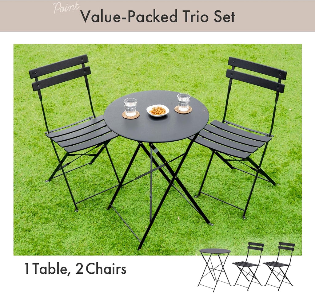 Indoor/Outdoor 3-Piece Foldable Bistro Set, Folding Outdoor Patio Furniture Sets, 2 Chairs and 1 Table, Weather-Resistant Outdoor/Indoor Conversation Set for Patio (Red)