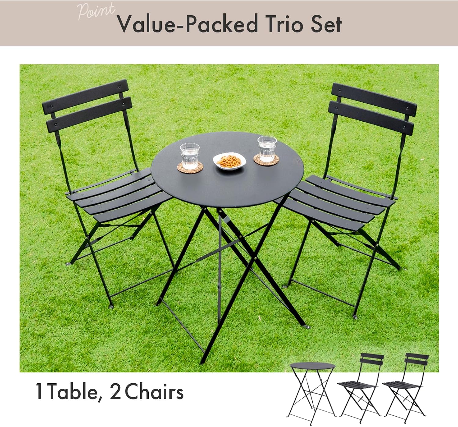 Indoor/Outdoor 3-Piece Foldable Bistro Set, Folding Outdoor Patio Furniture Sets, 2 Chairs and 1 Table, Weather-Resistant Outdoor/Indoor Conversation Set for Patio (Red)
