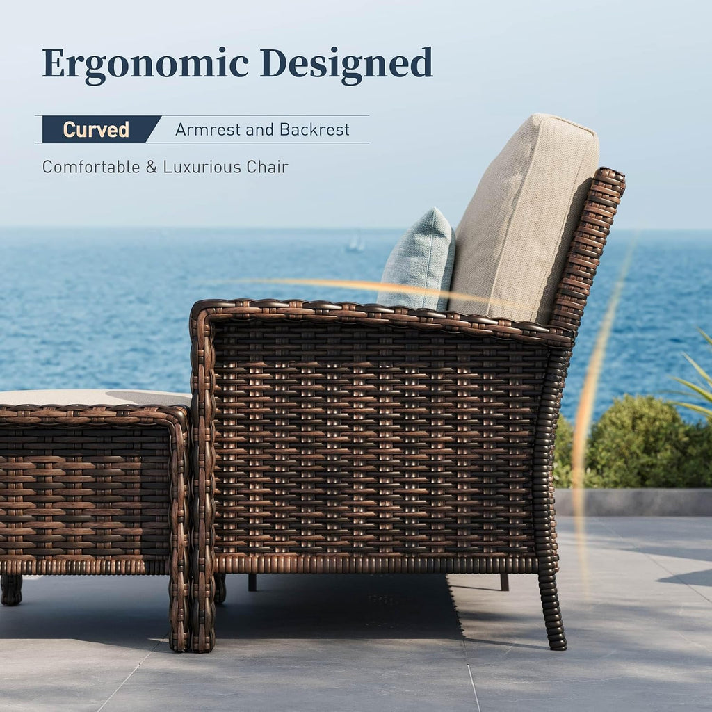 SUNSHINE VALLEY Patio Wicker Swivel Chairs Set of 2, Outdoor High Back Chairs with 5.5' Waterproof Cushions, Outdoor Furniture Set for Deck Porch and Yard, Beige