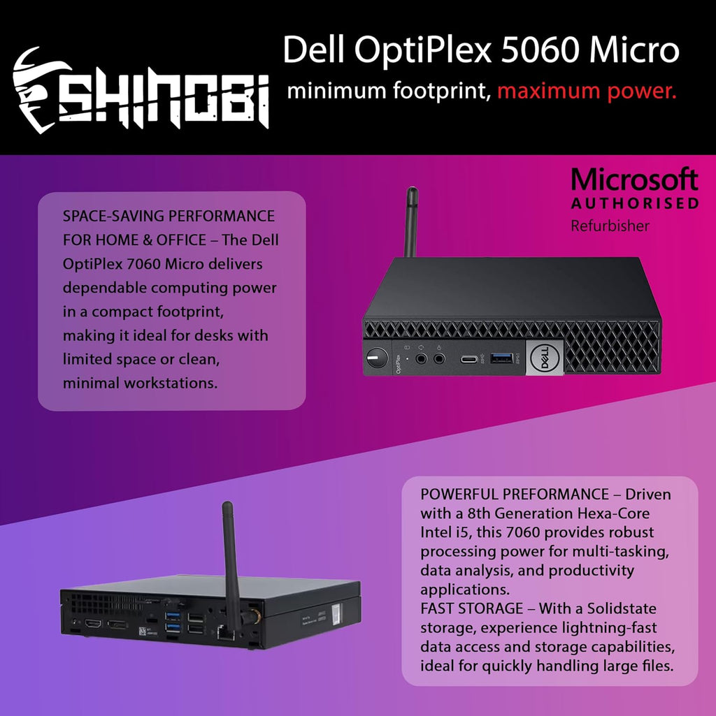 Dell OptiPlex 5060 Micro PC | Intel Core i5-8500T | 32GB RAM | 1TB NVME | Windows 11 Pro | Built in WiFi 6E+BT 5.3 | Mini PC | Pc Monitor Mount (Renewed)