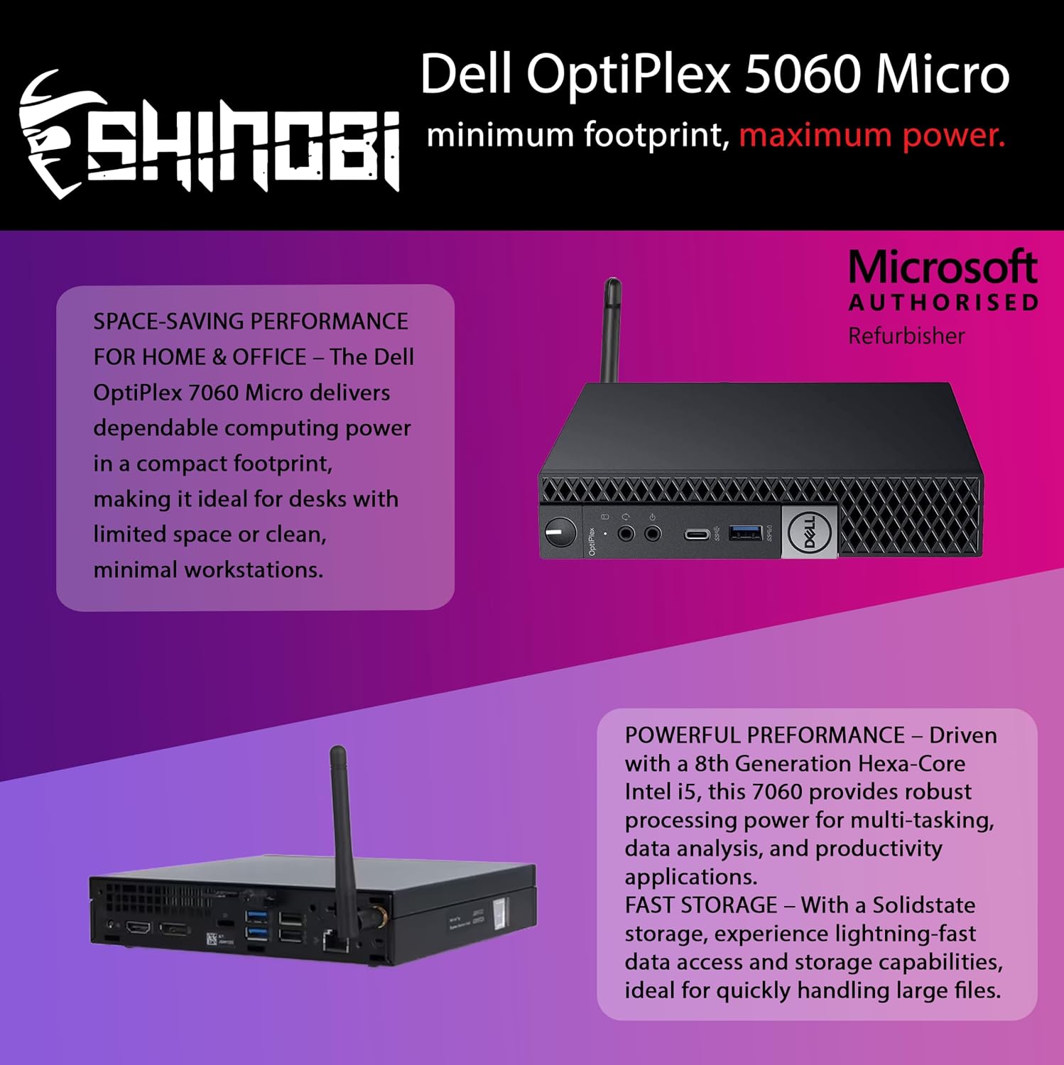 Dell OptiPlex 5060 Micro PC | Intel Core i5-8500T | 8GB RAM | 256GB NVME | Windows 11 Pro | Built in WiFi 6E+BT 5.3 | Mini PC | Pc Monitor Mount (Renewed)