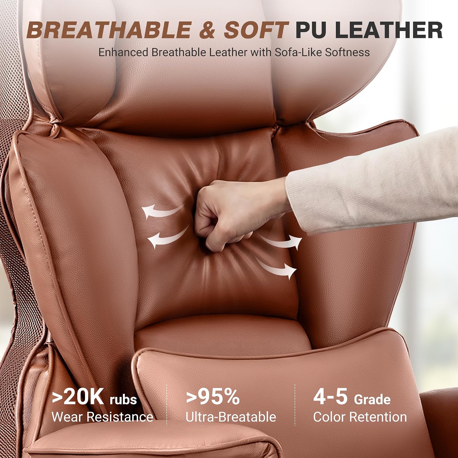 ALLGOD Office Chair Comfy, Big and Tall Executive Leather Chair, High Back Ergonomic Wide Chair with Footrest, Reclining Computer Desk Chair, Heavy Duty Gaming Chair with Padded Arm and Pillow, Brown